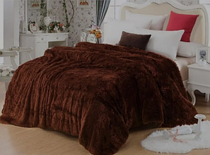 Плед травичка 150 на 200 з ворсом полуторний розмір, хутряний плед ковдра травичка м'яка на ліжко Шоколад коричневий