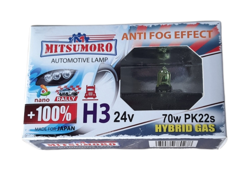 Лампа галогенова Mitsumoro Anti fog effect H3 +100% 24v 70w p43t All Season