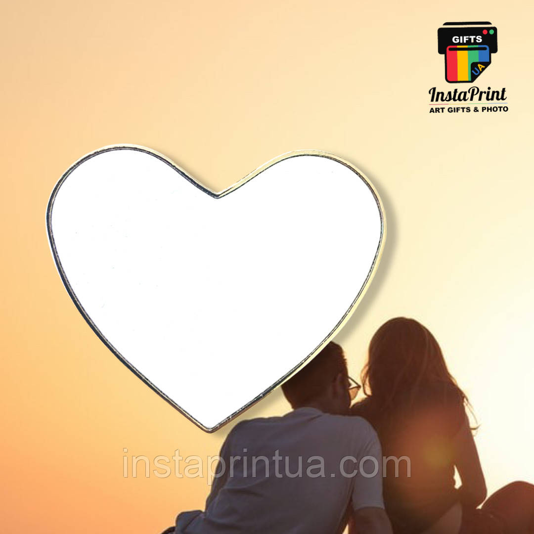 Магніт серце металевий + друк. Фото магніти, фото 1