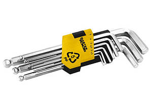 Набір довгих шестигранників Mastertool з кулястим наконечником 9 предметів Cr-V (75-0957)