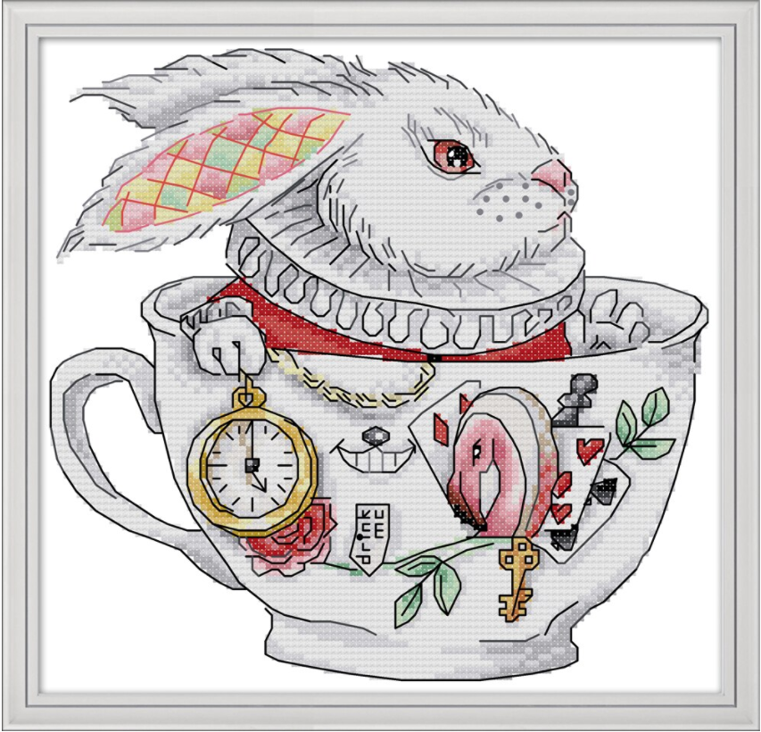 Набір для вишивання за нанесеною на канву схемою "Rabbit cups". AIDA 14CT printed, 26*26 см