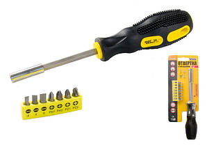 MasterTool Викрутка магнітна +7 насадок 25 мм (SL 4; 5; 6; PH 1/PH 2; PZ1/PZ2), Арт.: 40-0142