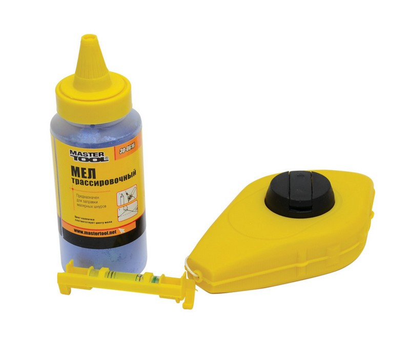 Шнур розмічальний Mastertool 30 м з рівнем і флаконом крейдяного порошку в комплекті (30-0641), фото 1