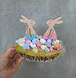 Великодня композиція на стіл, пасхальна композиція з зайчиками, фото 2