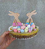 Великодня композиція на стіл, пасхальна композиція з зайчиками, фото 3