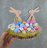 Великодня композиція на стіл, пасхальна композиція з зайчиками, фото 5