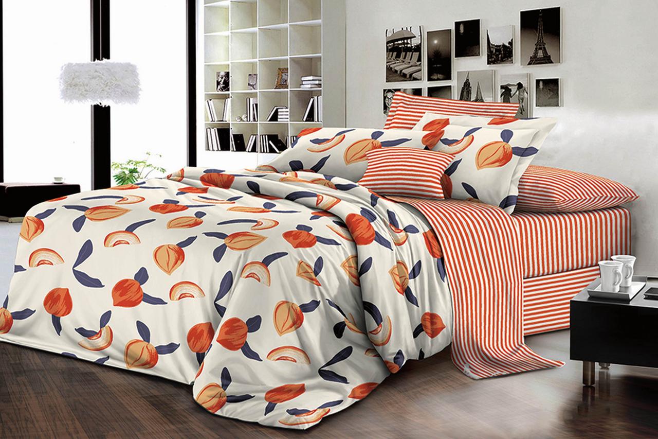 Постільна білизна Королева Ночі (Ранфорс) | Полуторний комплект | 50х70 | Персики зі смужкою, фото 1
