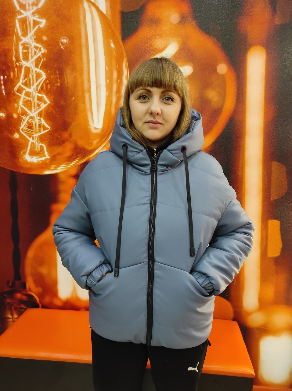 Жіноча блакитна куртка екошкіра коротка