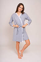 Халат жіночий на запахом з мереживом Vivioji Сірий розмір S (12306)