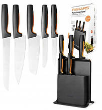 Набір кухонних ножів на підставці Fiskars Functional Form 1057554 (набір 5 шт, нержавіюча сталь)