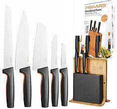 Набір кухонних ножів на підставці Fiskars Functional Form 1057552 (набір 5 шт, нержавіюча сталь)