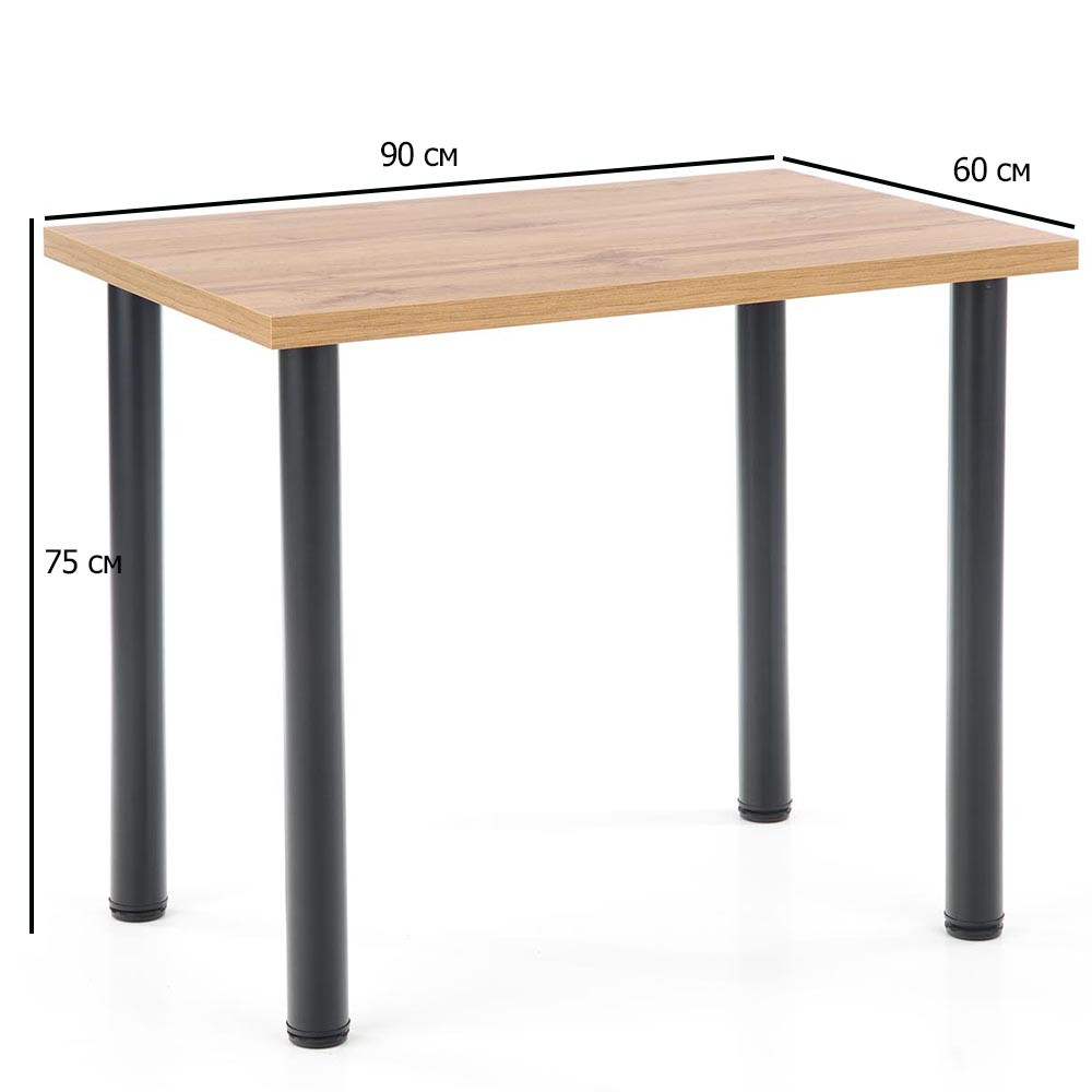 Обідній прямокутний стіл Halmar Modex 2 90х60 см дуб вотан для кухні на чорних ніжках, фото 1