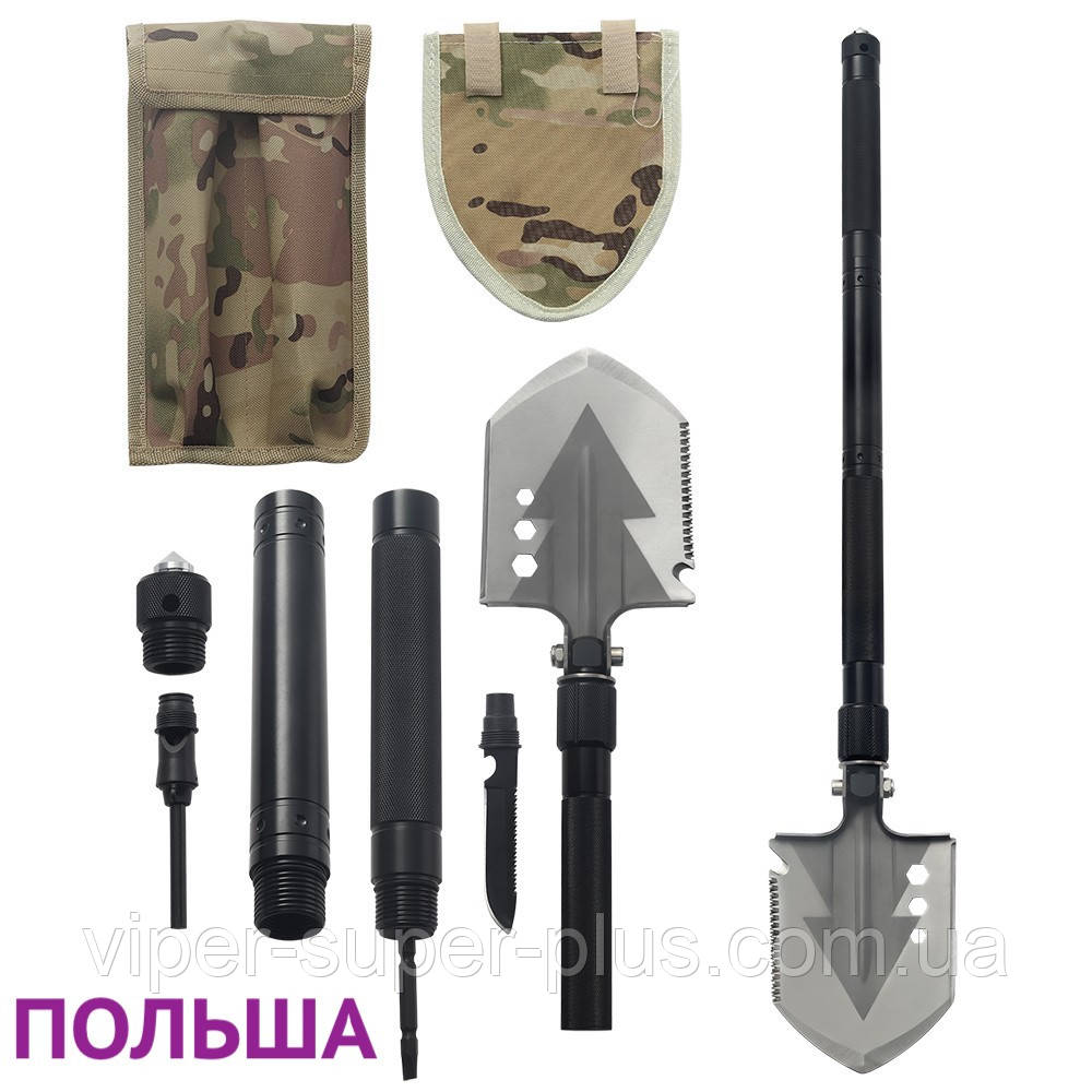 Лопата Розкладна Багатофункціональна для виживання Чорна VSP-02 19В1 Саперна лопатка