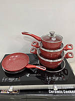 Набор посуды со сковородой гранит круглый ( 7 предметов) НК-314 красный