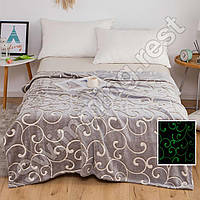 Плед світиться в темряві День-ніч 150х200 см Покривало Мікрофібра (Бежевий з вензелями )