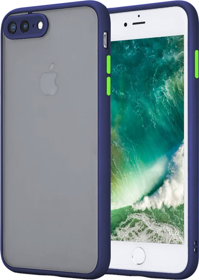 Протиударний матовий чохол для iPhone 7 8 Plus синій бампер захист камери