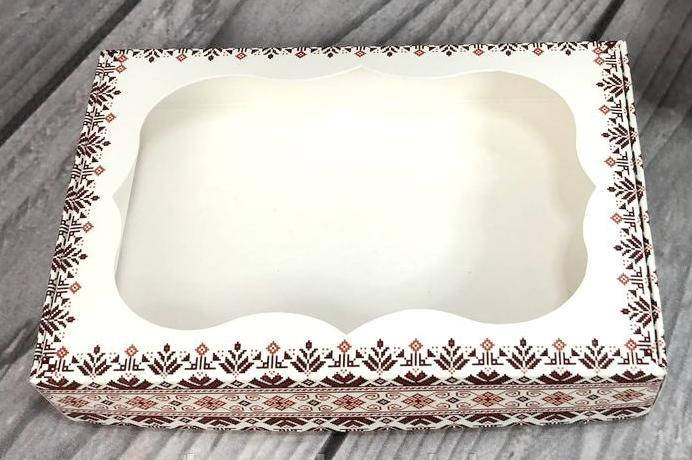 

Коробка для печива, пряників, з вікном, 10 см х 15 см х 3 см, мілований картон Вишивка