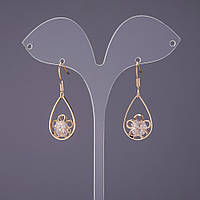 Сережки "Ітаоляо" Краплі з кристалами d-14мм L-31мм колір золото купити біжутерію дешево в інтернеті