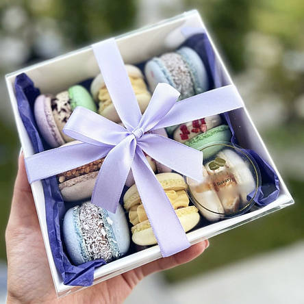 Коробка для макаронс, десертів 150х150х50 мм (10 шт.) з прозорою кришкою, фото 2