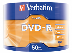 Диск DVD-R Verbatim 4.7Gb 16X Wrap-box 50 шт Extra 43791