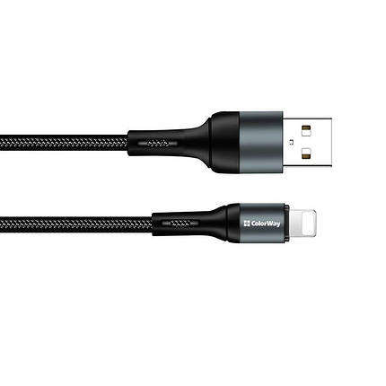 Кабель USB-Lightning ColorWay nylon 2.4 A 1m Black (CW-CBUL045-BK), фото 3
