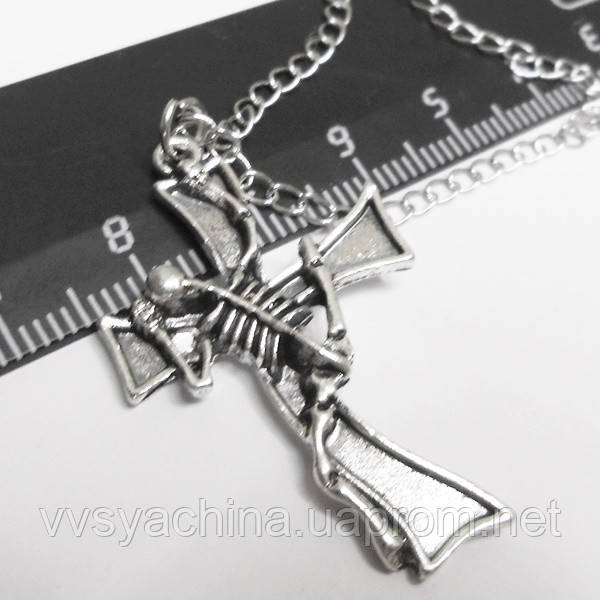 Кулон "Скелет на хресті" (36х23мм) сріблястий на ланцюжку. (ID ...