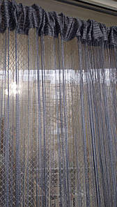 Штори нитки кісея без люрексу однотонні № 207 графіт темно-сірий 3 м на 2.8 м