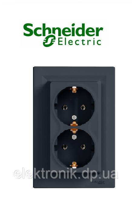 Розетка подвійна із заземленням Shneider-Electric Asfora антрацит EPH9900171