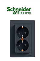 Розетка подвійна із заземленням Shneider-Electric Asfora антрацит EPH9900171