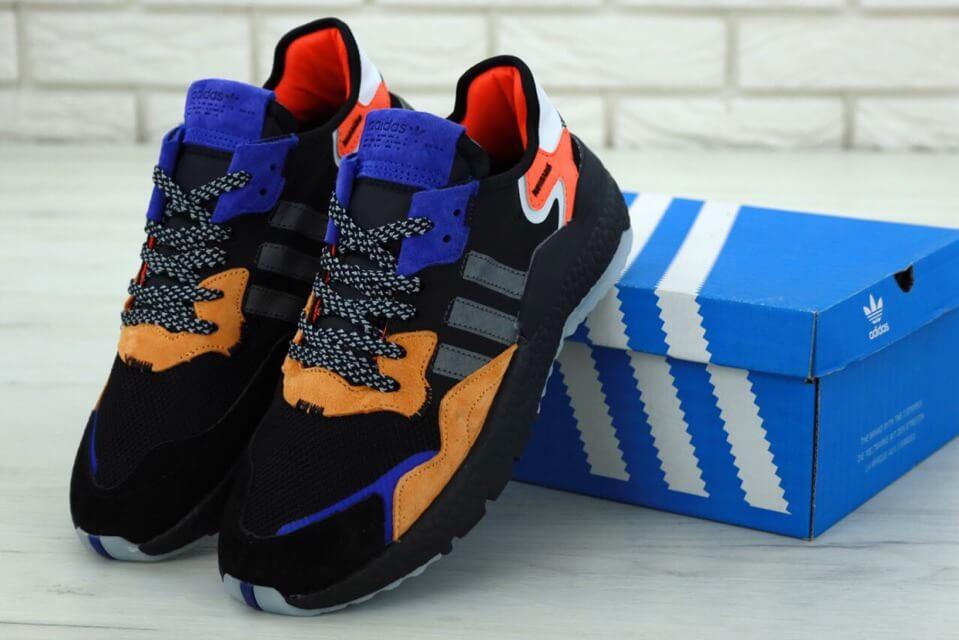 Кроссовки Adidas Nite Jogger Black Orange Blue (мужские Адидас Найт Джоггер чено-оранжевые) 40-45 - фото 1 - id-p1561866470