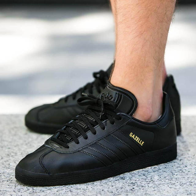 Adidas gazelle black leather trainers sales