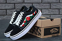 Кеды Vans Old Skool Art Black White Rose (Ванс Олд Скул Арт черно-белые с розами) мужские и женские размеры