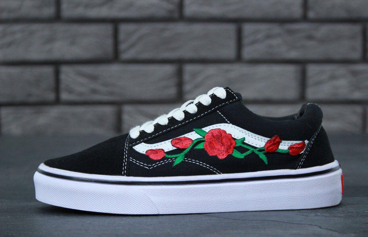 Кеды Vans Old Skool Art Black White Rose (Ванс Олд Скул Арт черно-белые с розами) мужские и женские размеры - фото 2 - id-p1561866477