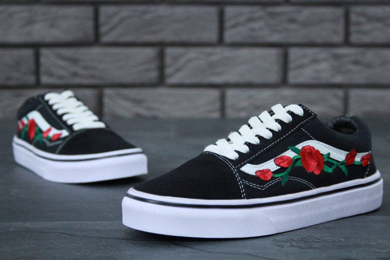 Кеды Vans Old Skool Art Black White Rose (Ванс Олд Скул Арт черно-белые с розами) мужские и женские размеры - фото 4 - id-p1561866477