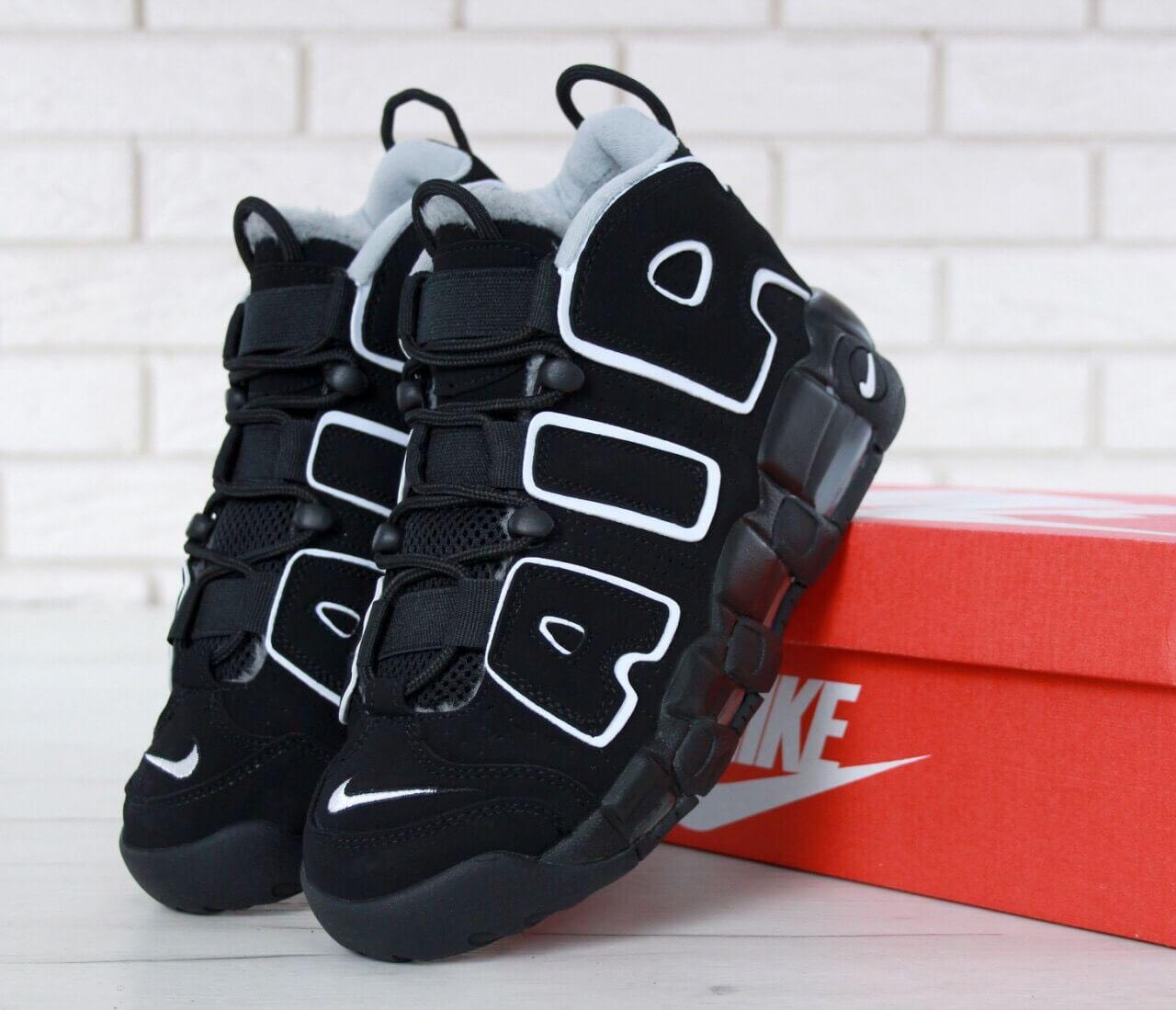 Зимние кроссовки с мехом Air More Uptempo 96 Winter Black White - фото 1 - id-p1561867289