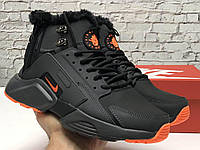 Зимние мужские кроссовки с мехом Nike Huarache X Acronym City Winter черно-серые (Найк Хуараче на меху)