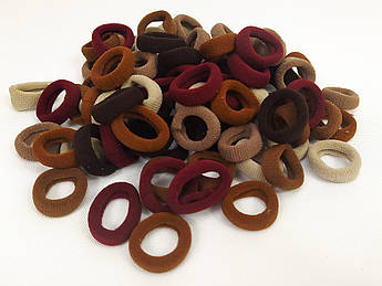 Гумки для волосся махрові різнокольорові (темні відтінки) 100 шт. — м’які, еластичні, не травмують волосся