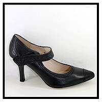 Туфли женские классические кожаные чёрные с острым носком на шпильках 8.5 см размеры 38.39. Conni код-(4972)