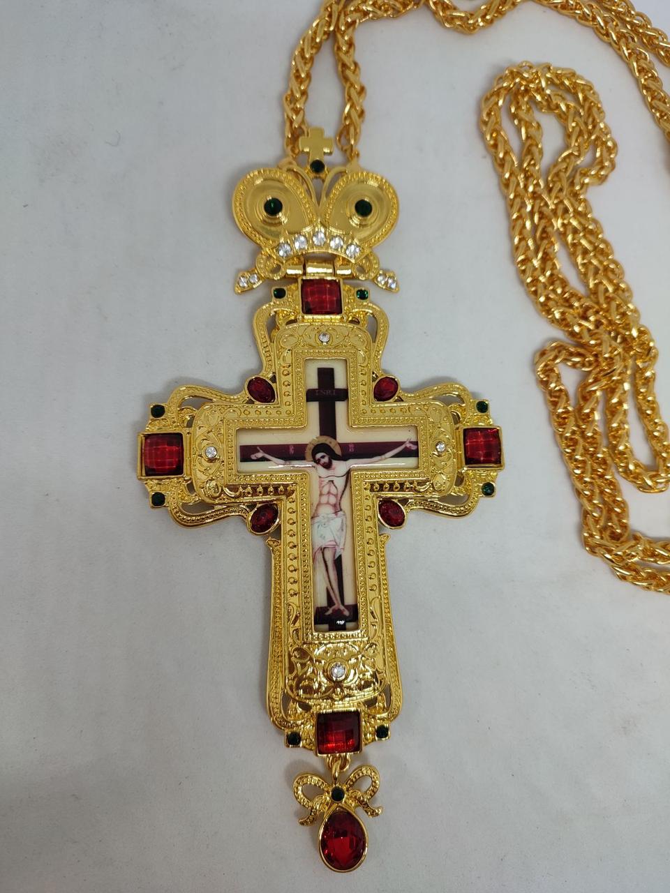 Нагородний хрест з покриттям під золото висота 15м (червоні камені)