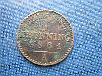 Монета 1 пфенниг Германия Пруссия 1861 А