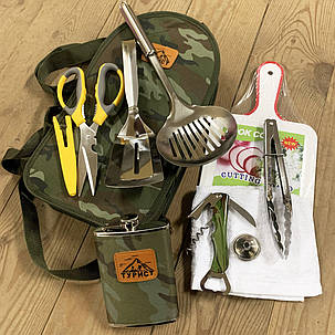 Похідний туристичний набір 9в1 з кухарським інструментом для пікніка в камуфляжному кейсі, фото 1
