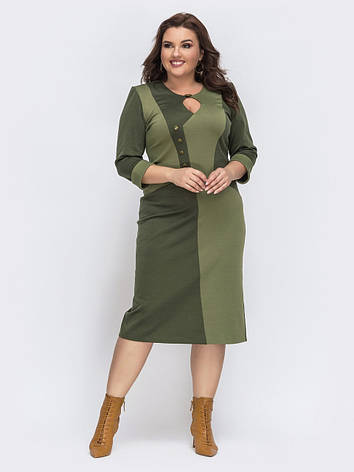 Зручне красиве трикотажне Жіноче плаття оливкового кольору для повних, фото 2