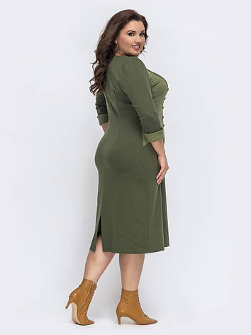 Зручне красиве трикотажне Жіноче плаття оливкового кольору для повних, фото 2