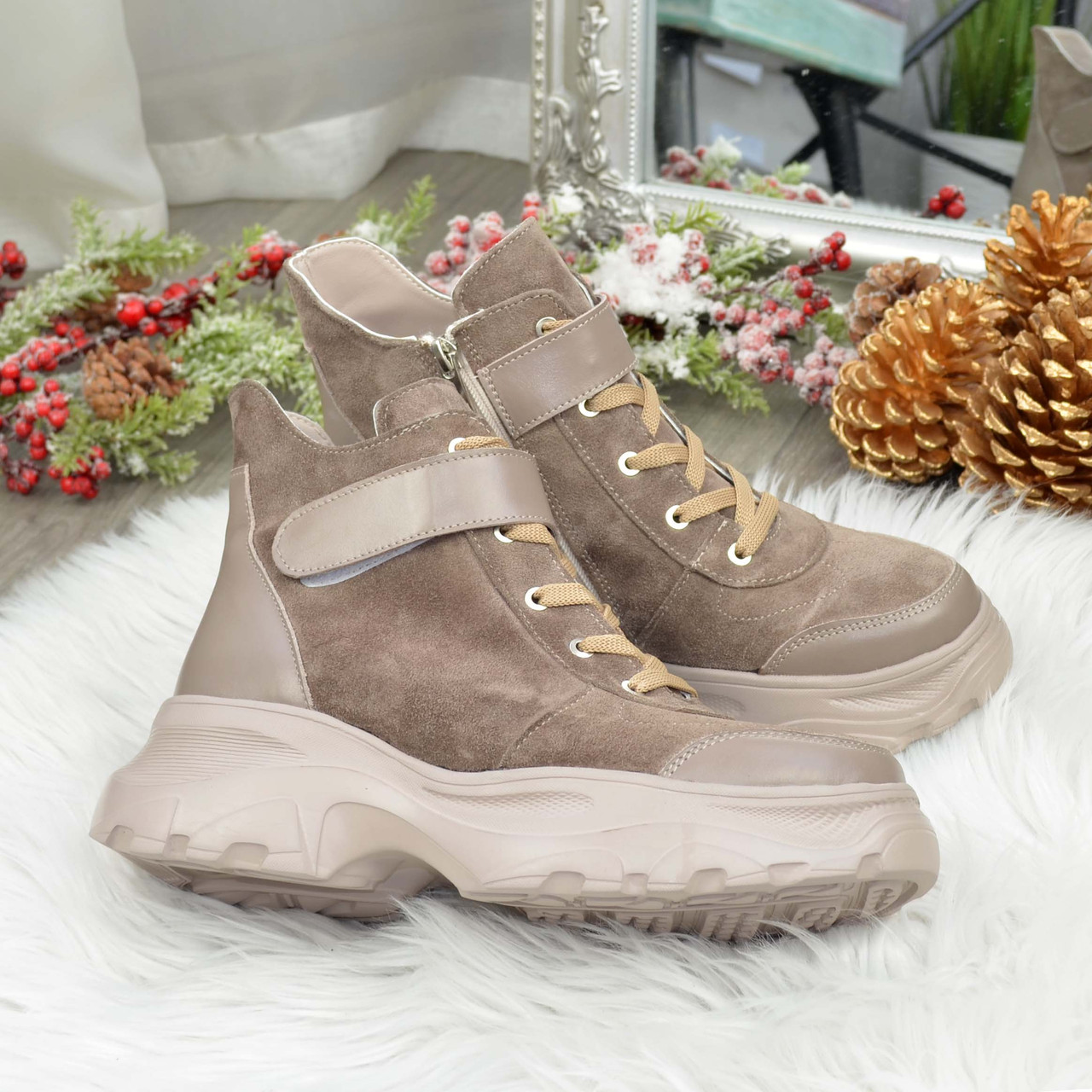 Черевики жіночі об'єднані на товстій підошві, колір візон, фото 1