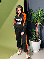 Женский двухцветный спортивный костюм штаны на резинке и толстовка с надписью батал, фото 1