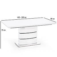 Обеденный раздвижной прямоугольный стол Halmar Nobel 160-200х90 см белый глянцевый для гостиной на одной ножке
