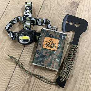 Похідний набір туриста в камуфляжній сумці 8в1 універсальний з сокирою та налобним ліхтарем, фото 3
