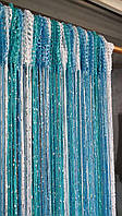 Штори нитки кісея дощ з люрексом райдужні № 1-11-201 білий/блакитний/бірюзовий 3м на 2.8 м більше 50 кольорів