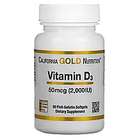 Вітамін D3, California Gold Nutrition Vitamin D3 2000 IU 90 капсул