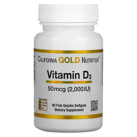 Вітамін D3, California Gold Nutrition Vitamin D3 2000 IU 90 капсул